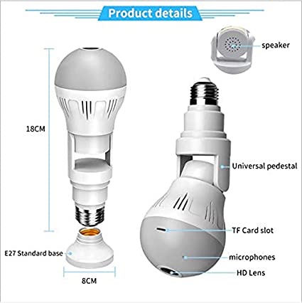 360° WiFi 5mp 1080p Full HD Fisheye Vision Remoting Monitoring Home, Office Security IP Camera LED Wireless Bulb Light - Image 3