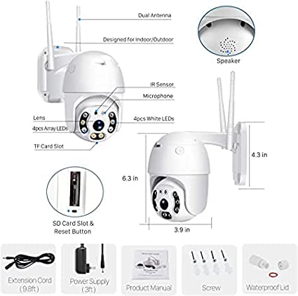 Wireless WiFi IP CCTV Security 1080p 12mp Ptz Outdoor Ip66 Waterproof Pan Tilt Speed Dome Home Surveillance Camera with Motion Detection Colour Night Vision with Adapter - White - Image 2
