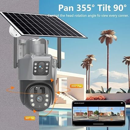 IP66 Waterproof | Two Way Audio | Color Night View | AI Human Detect SD Storage Upto 128GB | 4K 12MP Outdoor Solar Powered Dual Lens/Dual Screen 4G Wireless CCTV Camera (Black & White) - Image 3