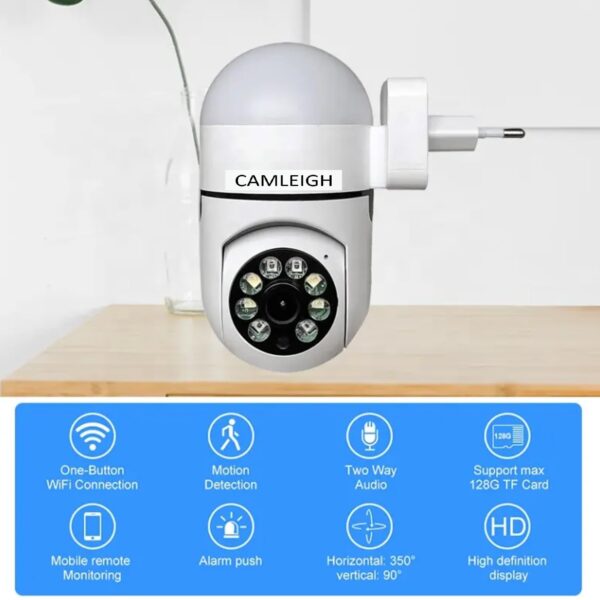 WiFi 360 Degree Pan/Tilt Panoramic IP Camera | Plug Light Vision 1080p Security Camera | Two-Way Audio,Night Vision | Wireless Home Surveillance Cameras with Motion Detection - Image 2